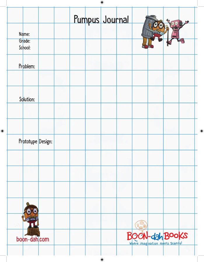 Pumpus Journal recording sheet with Problem, Solution and Prototype Design sections